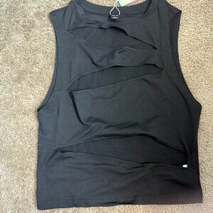 Fevercity Black Distressed tank with slits